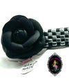 Carnation Straight Silver & Black Leather Laced, Leather Rosettes