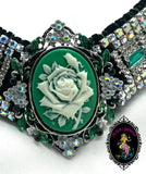 Floral Cameo Emerald Green & AB Clear Rows